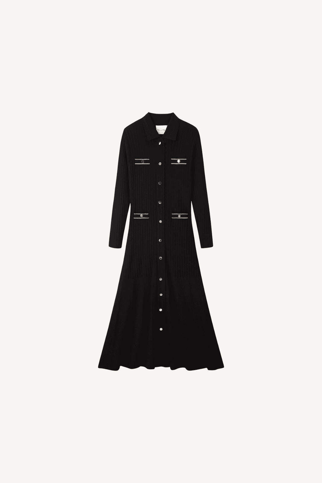 KNITTED DRESS WITH GOLD BUTTONS- Black - CB