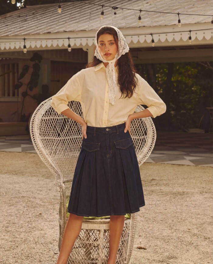 Denim Pleated Skirt - Dark jeans