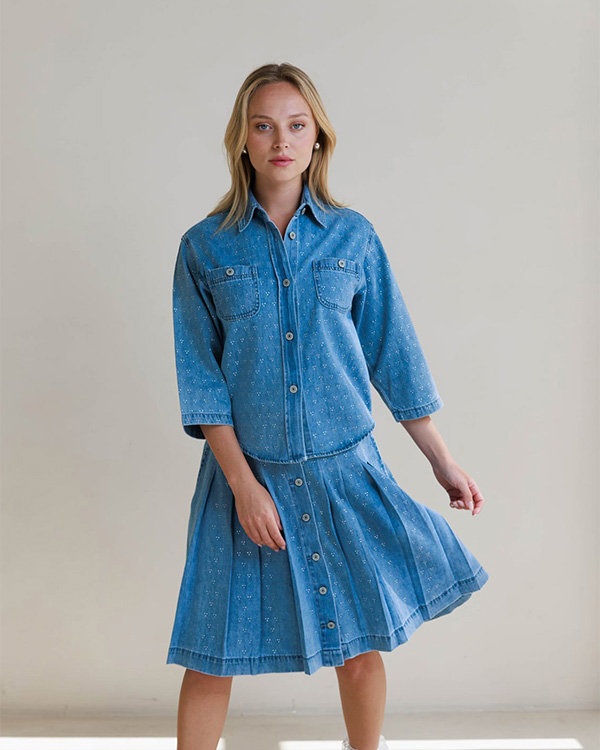 Short Jeans Skirt with Front Buttons