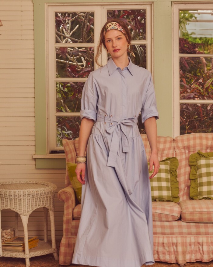 Cotton Shirt Dress -LT.BLUE