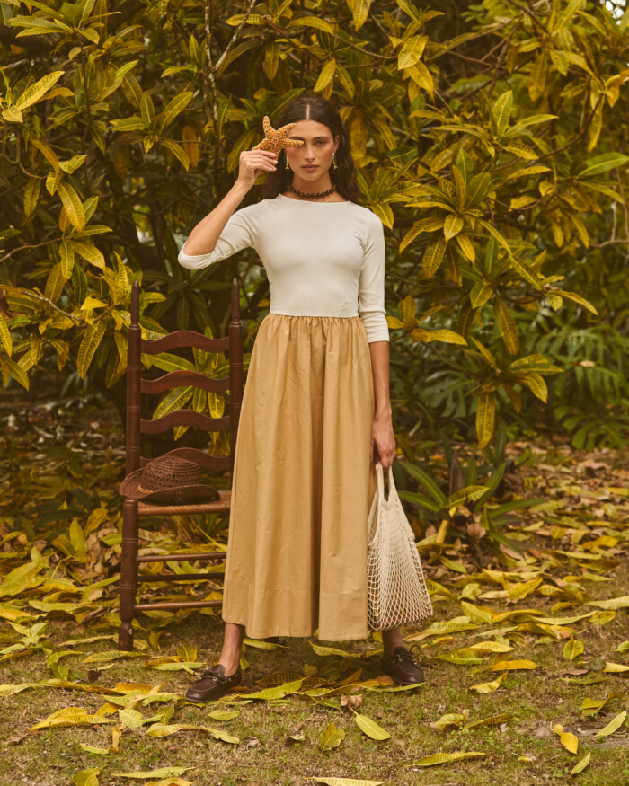 Dress with white top and Beige bottom