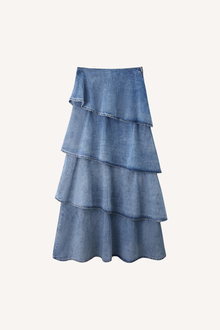 Tiered Denim Maxi Skirt